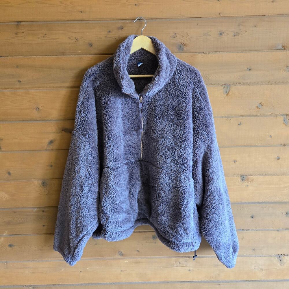 Old Navy Teddy Sherpa Jacket NWT 4X Mythical Brown Half Zip Fuzzy Cozy Boho Fall - Picture 2 of 6